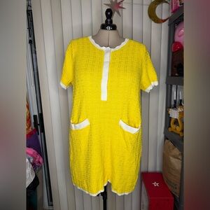 Retro 60’s style Yellow and White knitted Mini Dress size xxl